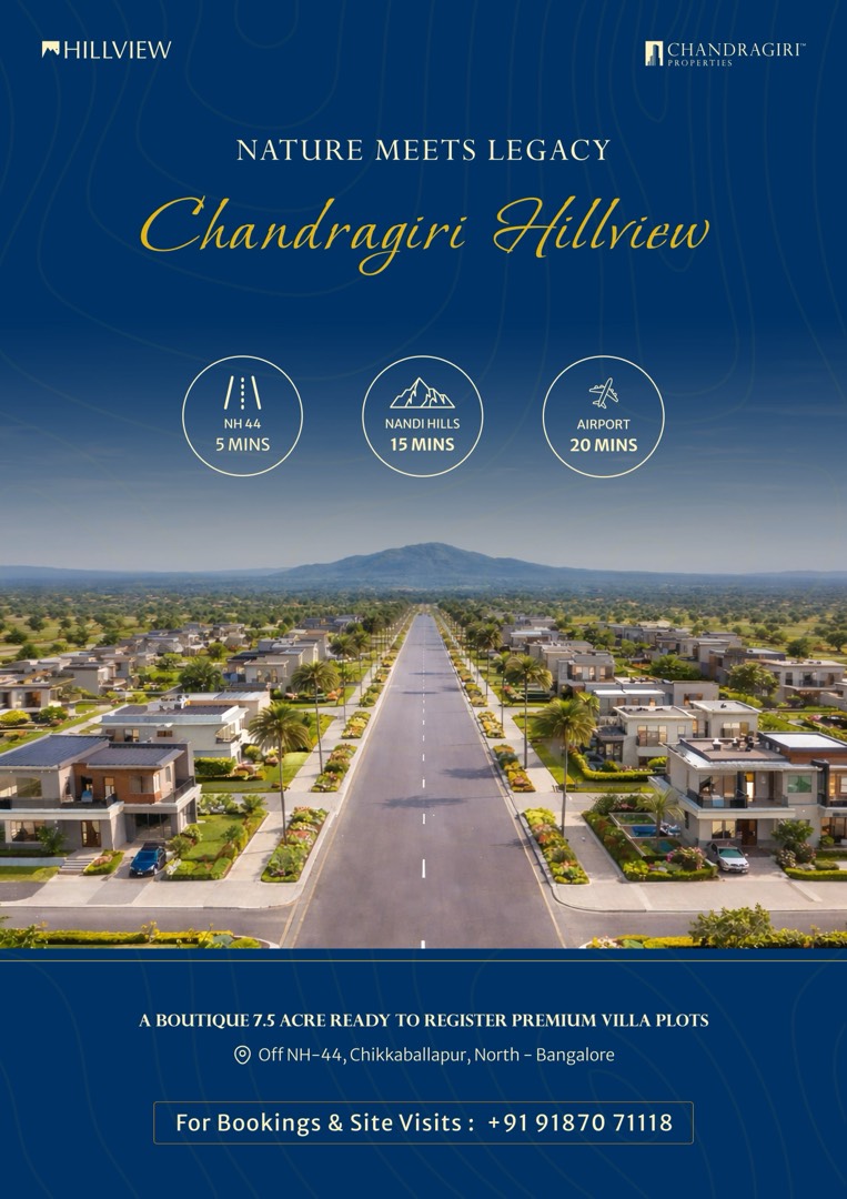 Chandragiri Hillview ‘Nature Meets Legacy’ flyer with an aerial of the villa plots